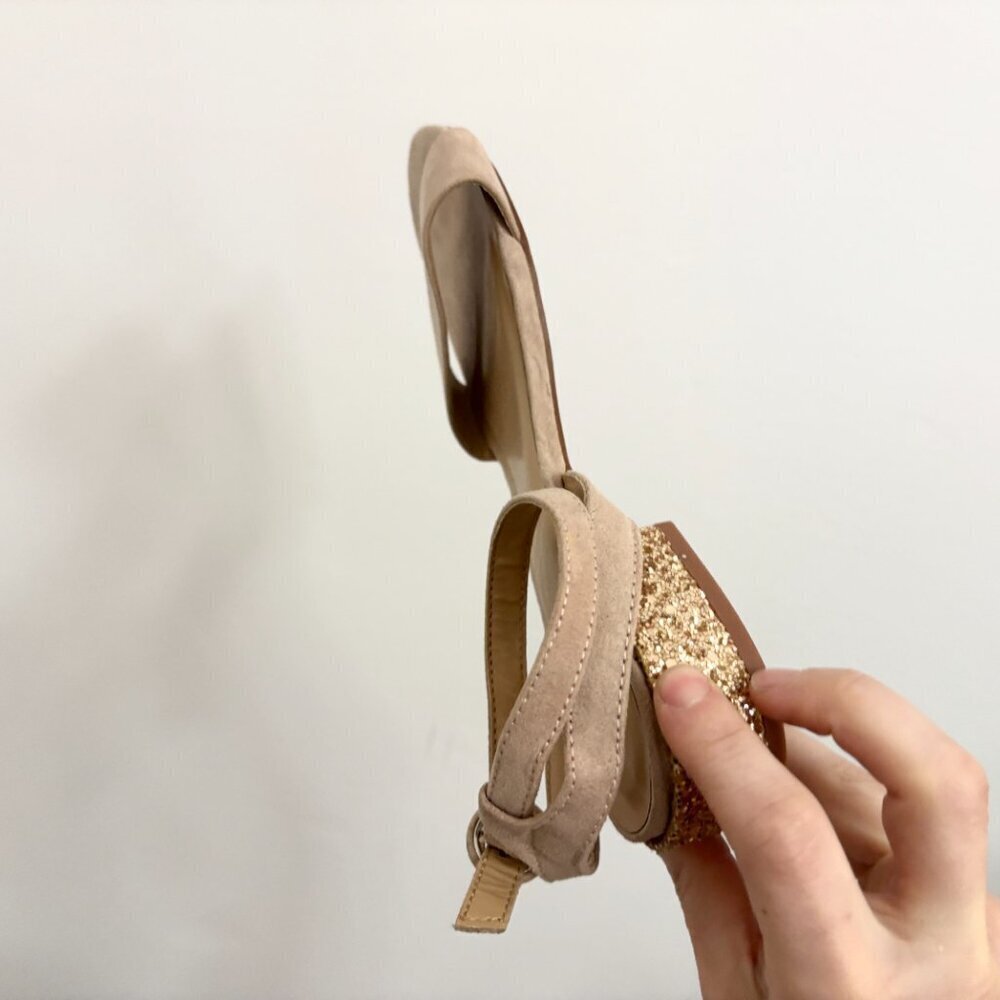 EUC Taupe Strappy Sandals w/ Glitter Heel & Ankle Strap - sz 7.5 - A NEW DAY - Picture 6 of 12